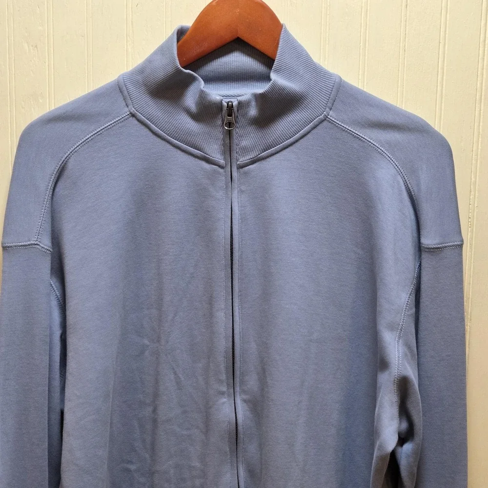 Caribbean Joe Track Jacket Mens Large Blue Full Zip Stand Collar Cotton Knit
